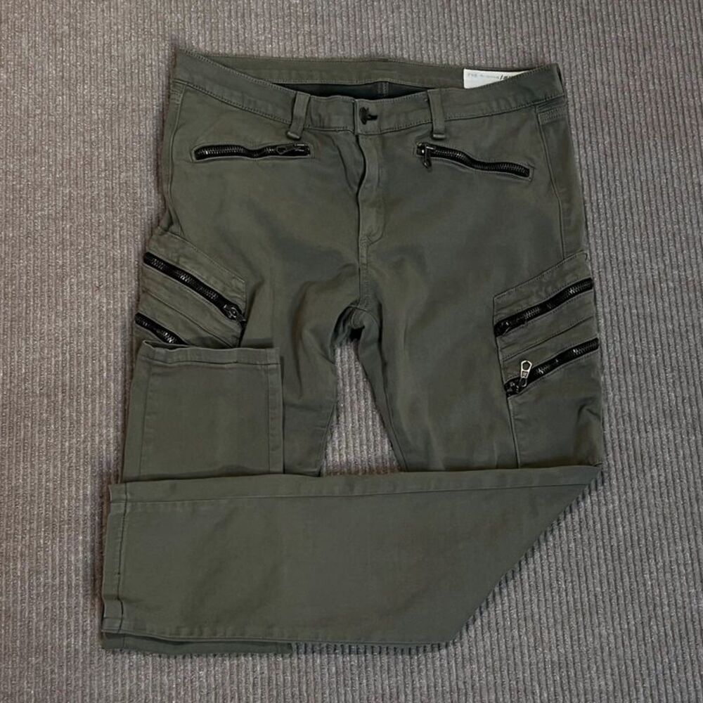 Rag & Bone JEAN Army Green Multi Zip Skinny Cargo Pants 31 Low Rise Moto Utility